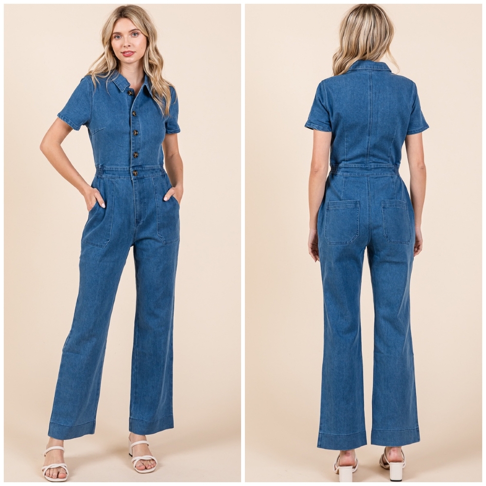 Gorgeous Boho Denim Short Sleeves Jumpsuit - Picture 6 of 11